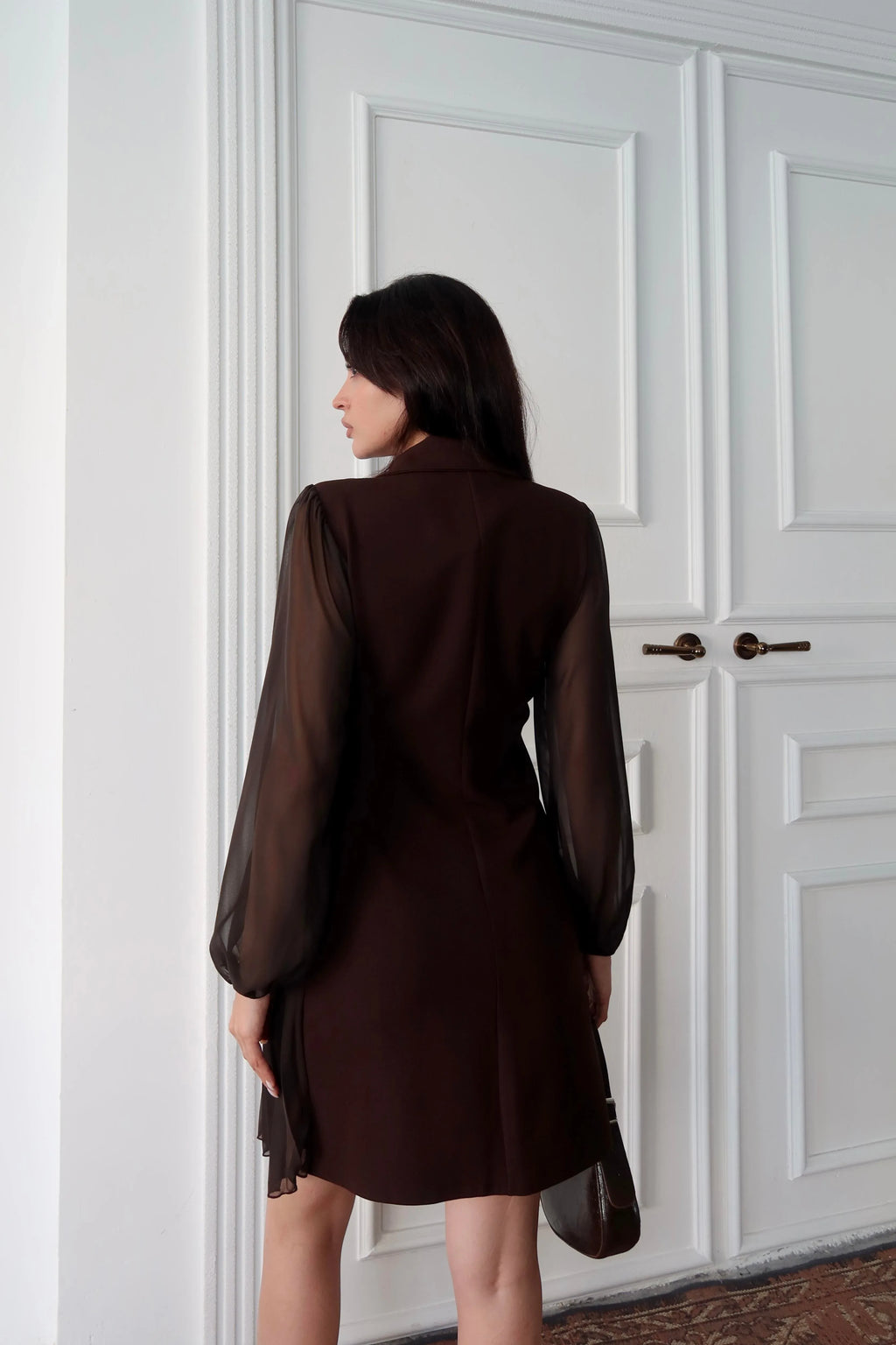 Pleated Side Double-Breasted Blazer Dress - Brown - Mirelline Store