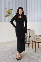 Buckle Detail Cut-Out Ruched Maxi Dress - Black - Mirelline Store