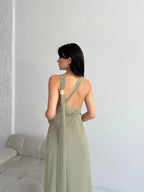 Scarf Detail One-Shoulder Maxi Dress - Khaki - Mirelline Store