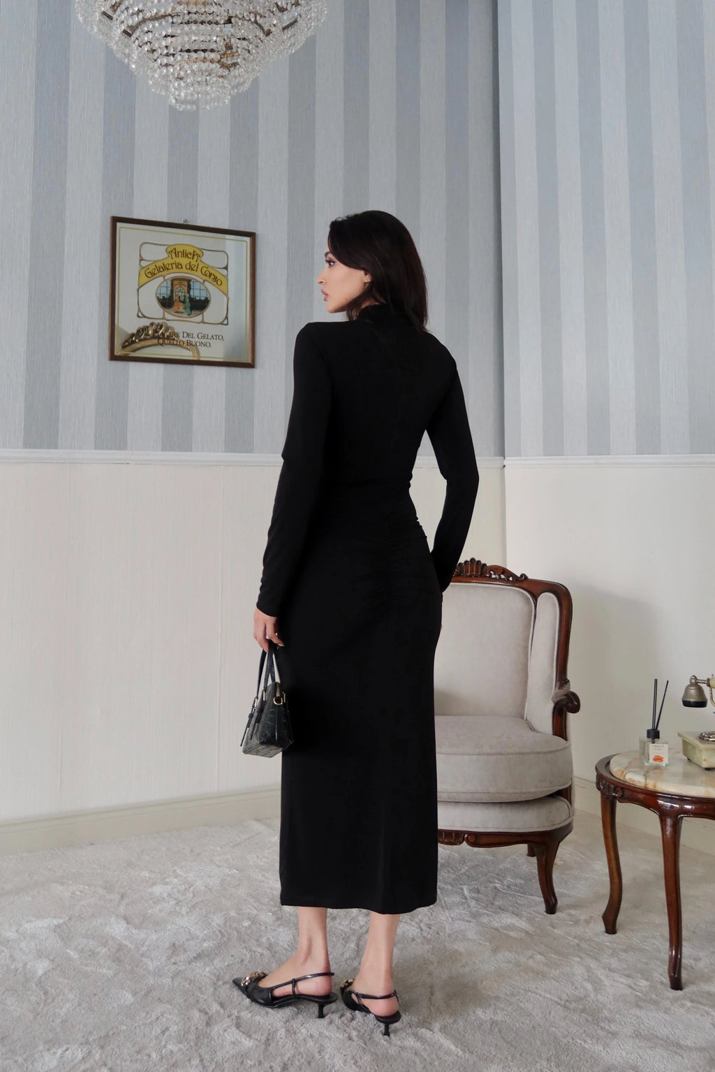 Buckle Detail Cut-Out Ruched Maxi Dress - Black - Mirelline Store