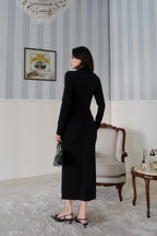 Buckle Detail Cut-Out Ruched Maxi Dress - Black - Mirelline Store