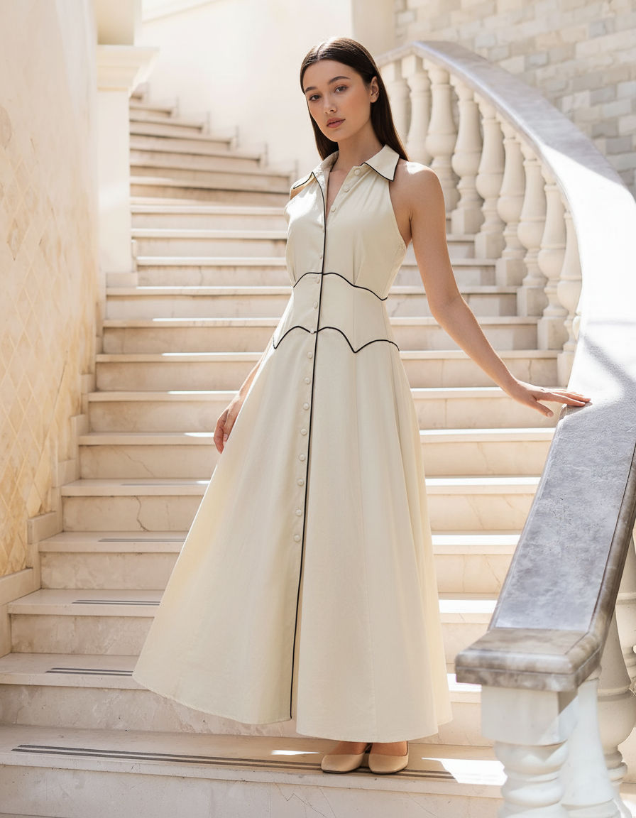 Satin Contrast Trim Dress