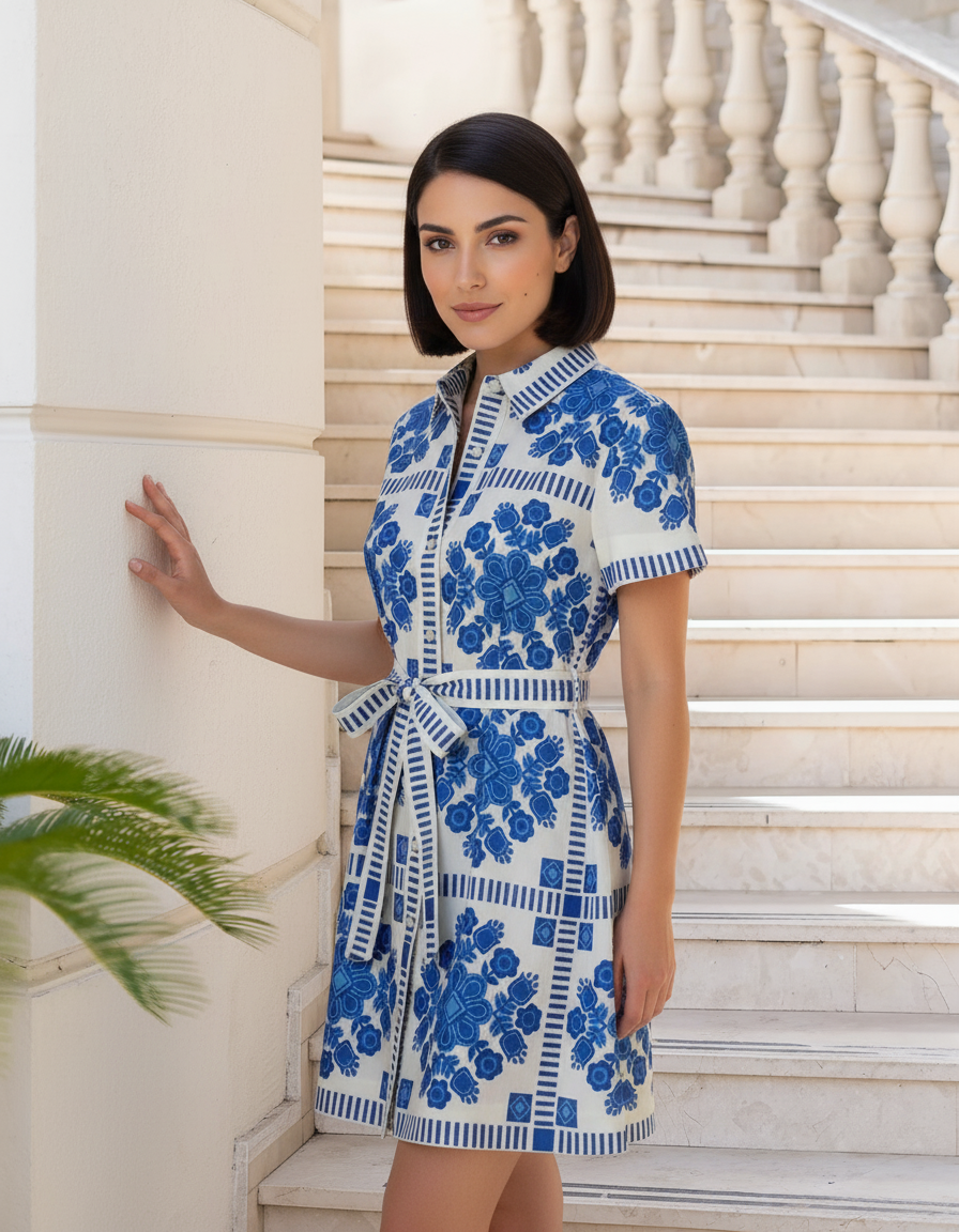 Blue Floral Shirt Dress