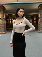 Contrast Trim Ribbed Top