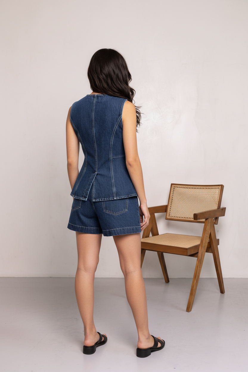 Denim Sleeveless Top & Shorts Set