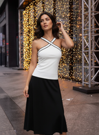 Cross Strap Contrast Trim Top