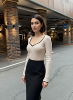 Contrast Trim Ribbed Top