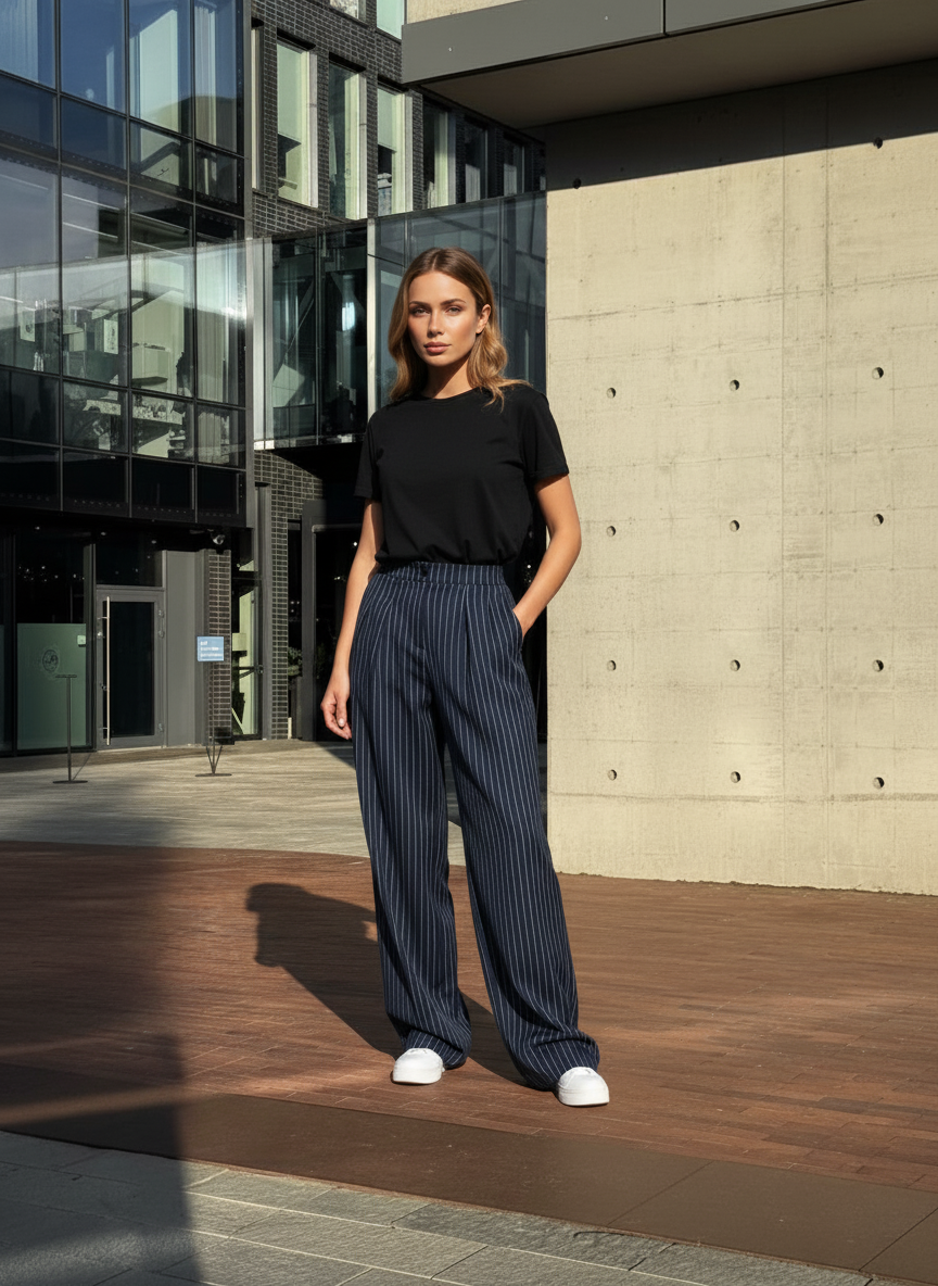 Pinstripe Wide Leg Pants