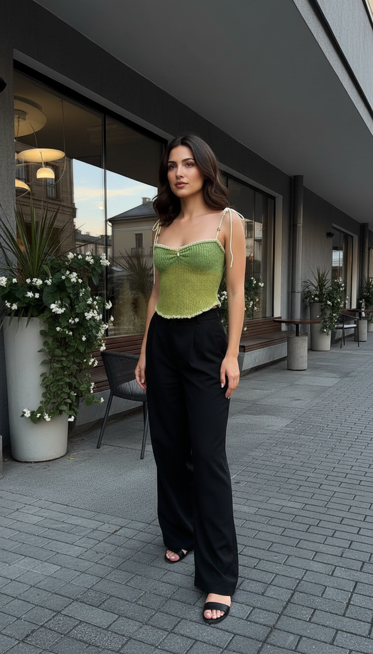 Sheer Knit Tie Strap Top