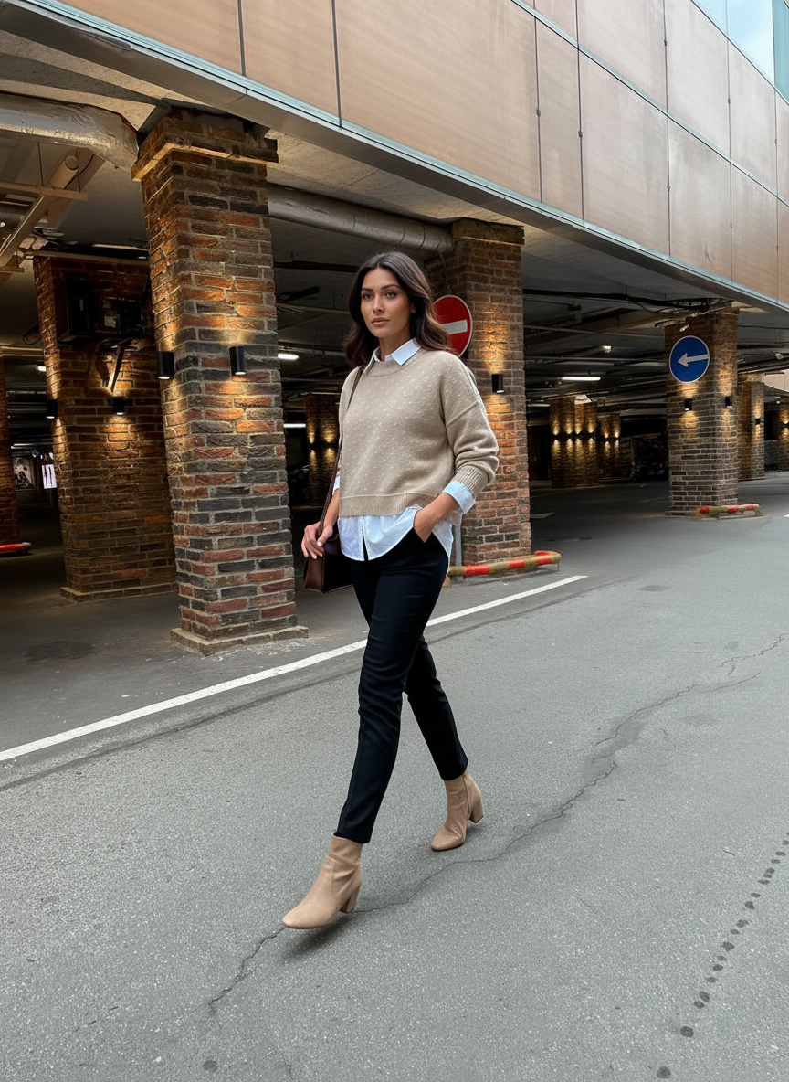 Textured Beige Knit Sweater