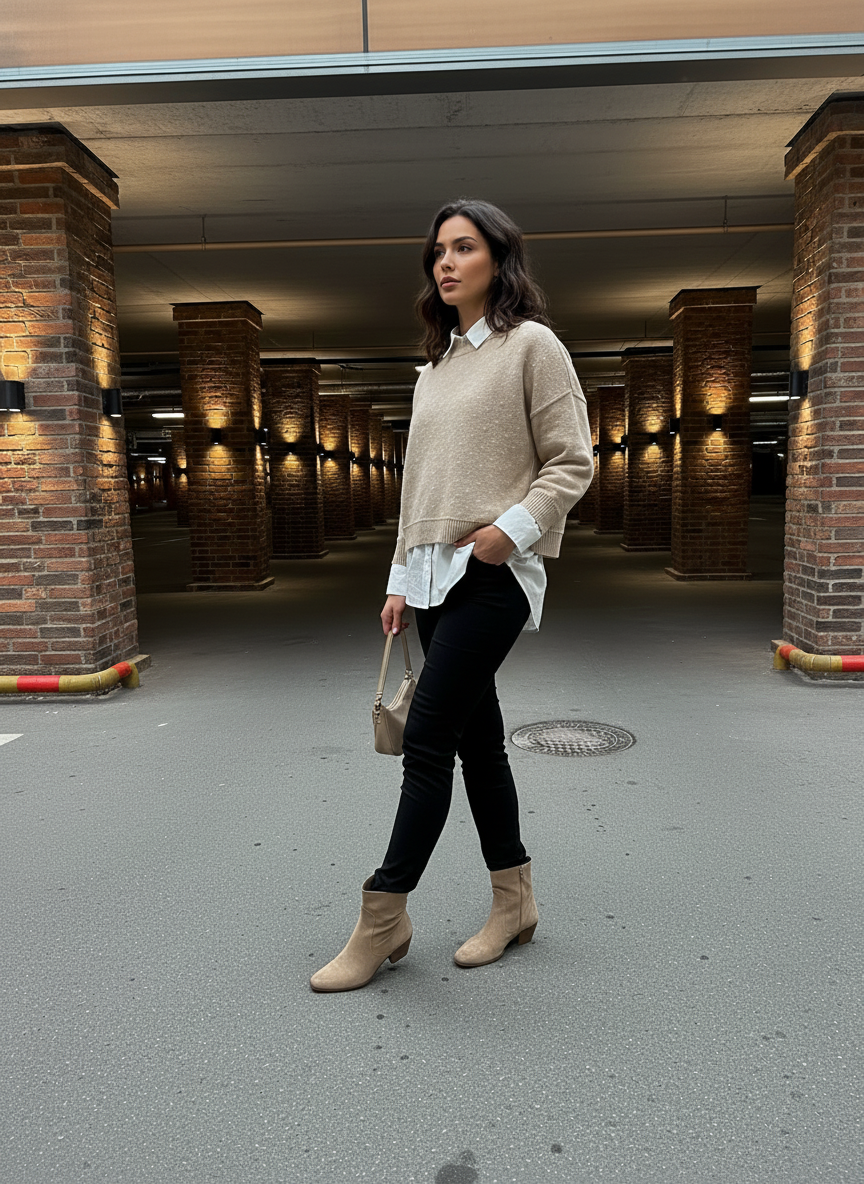 Textured Beige Knit Sweater