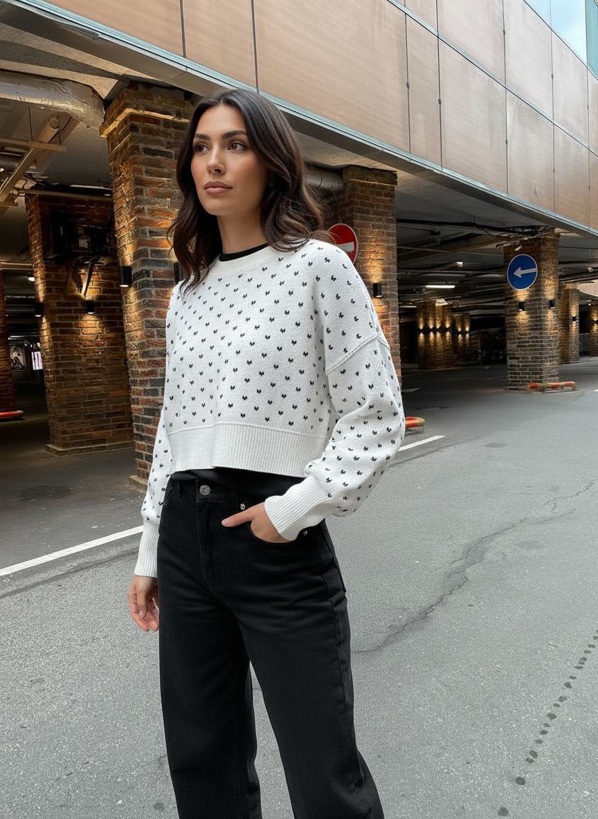 Textured Beige Knit Sweater