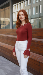 Ribbed Flare Sleeve Sweater