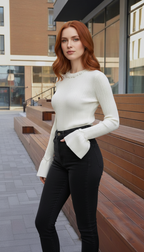 Ribbed Flare Sleeve Sweater