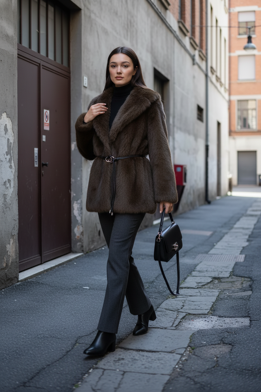 Luxe Brown Faux Fur Coat